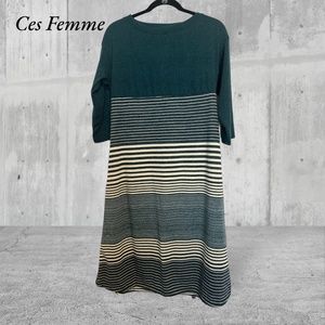 Ces Femme Crew Neck Dress Green/Cream Small